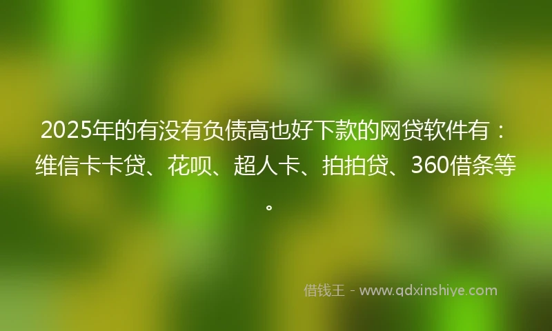 2025年的有没有负债高也好下款的网贷软件有：维信卡卡贷、花呗、超人卡、拍拍贷、360借条等。