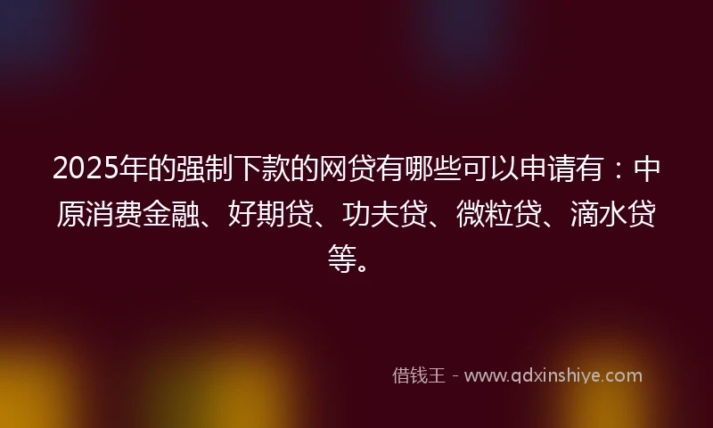 2025年的强制下款的网贷有哪些可以申请有：中原消费金融、好期贷、功夫贷、微粒贷、滴水贷等。