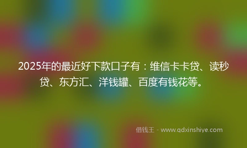 2025年的最近好下款口子有：维信卡卡贷、读秒贷、东方汇、洋钱罐、百度有钱花等。