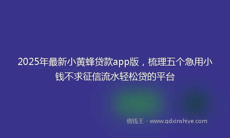 2025年最新小黄蜂贷款app版，梳理五个急用小钱不求征信流水轻松贷的平台