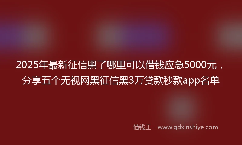 2025年最新征信黑了哪里可以借钱应急5000元，分享五个无视网黑征信黑3万贷款秒款app名单