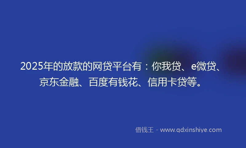 2025年的放款的网贷平台有：你我贷、e微贷、京东金融、百度有钱花、信用卡贷等。