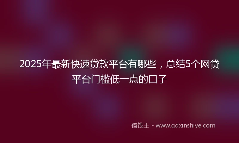2025年最新快速贷款平台有哪些，总结5个网贷平台门槛低一点的口子
