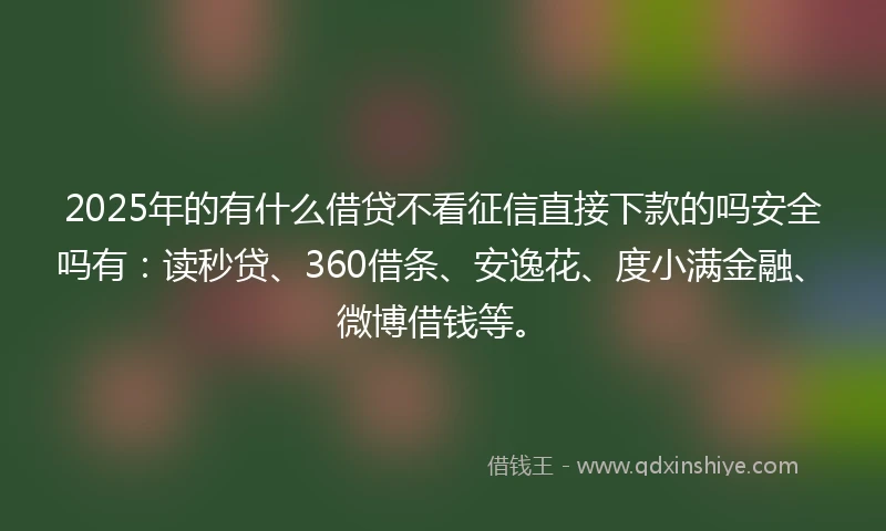 2025年的有什么借贷不看征信直接下款的吗安全吗有：读秒贷、360借条、安逸花、度小满金融、微博借钱等。