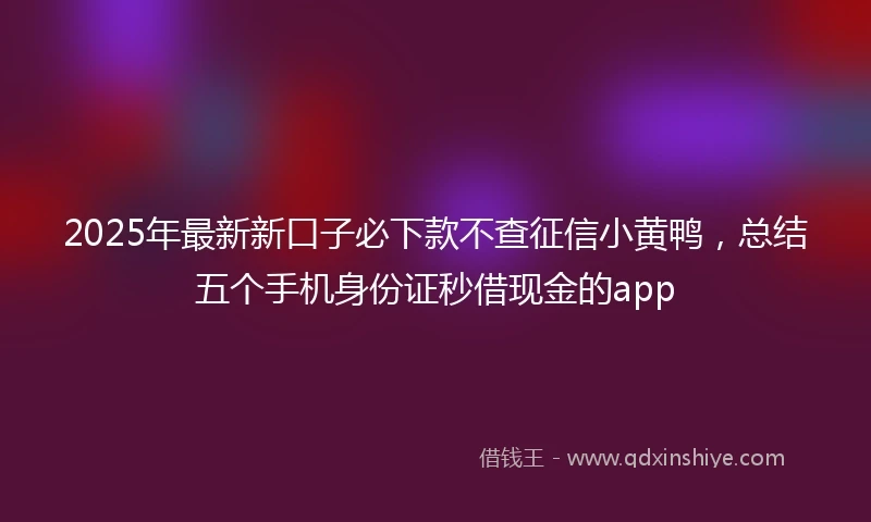 2025年最新新口子必下款不查征信小黄鸭，总结五个手机身份证秒借现金的app