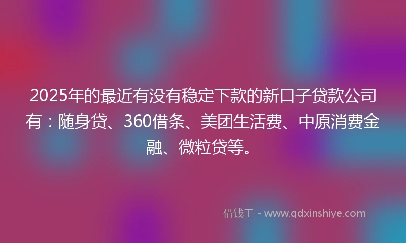 2025年的最近有没有稳定下款的新口子贷款公司有：随身贷、360借条、美团生活费、中原消费金融、微粒贷等。