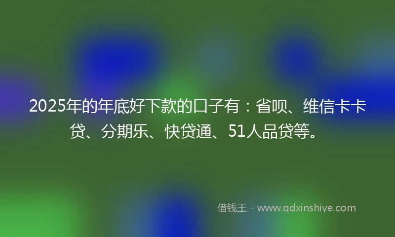 2025年的年底好下款的口子有：省呗、维信卡卡贷、分期乐、快贷通、51人品贷等。