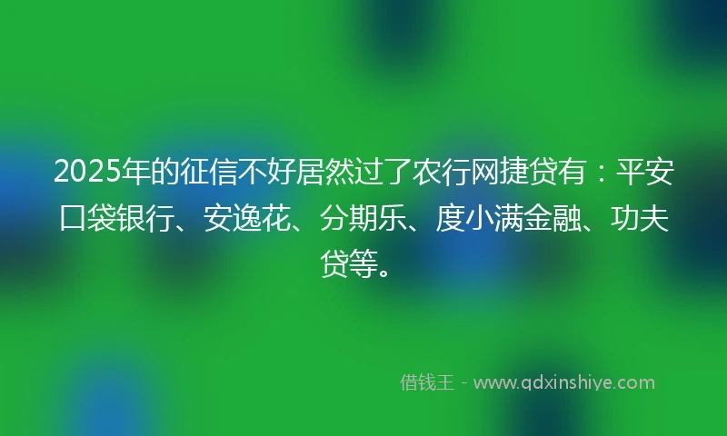 2025年的征信不好居然过了农行网捷贷有：平安口袋银行、安逸花、分期乐、度小满金融、功夫贷等。