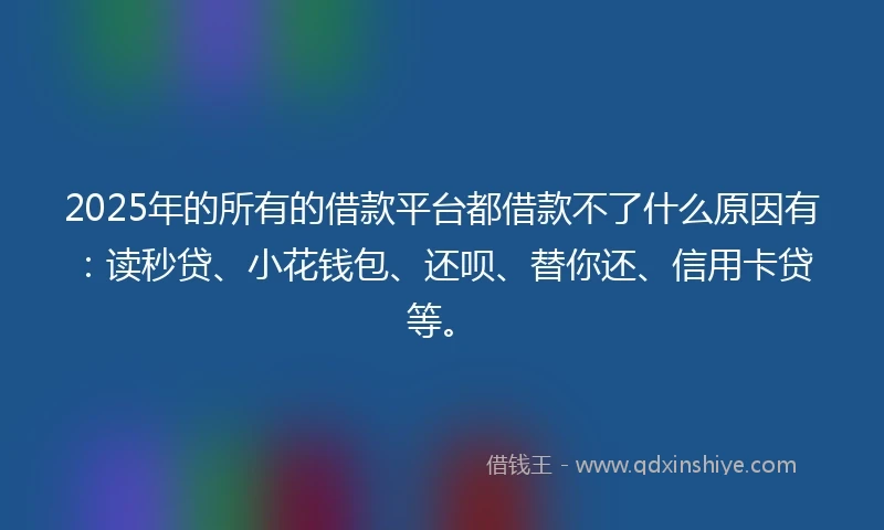 2025年的所有的借款平台都借款不了什么原因有：读秒贷、小花钱包、还呗、替你还、信用卡贷等。