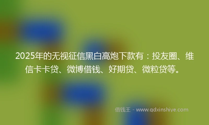 2025年的无视征信黑白高炮下款有：投友圈、维信卡卡贷、微博借钱、好期贷、微粒贷等。