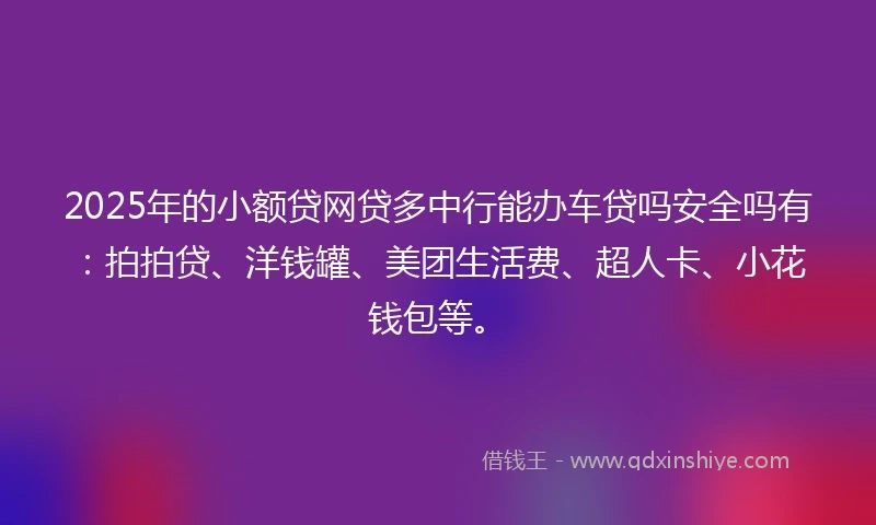 2025年的小额贷网贷多中行能办车贷吗安全吗有：拍拍贷、洋钱罐、美团生活费、超人卡、小花钱包等。