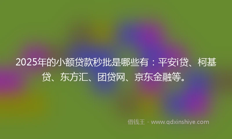 2025年的小额贷款秒批是哪些有：平安i贷、柯基贷、东方汇、团贷网、京东金融等。