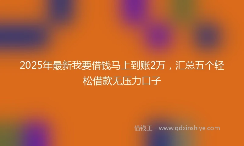 2025年最新我要借钱马上到账2万，汇总五个轻松借款无压力口子