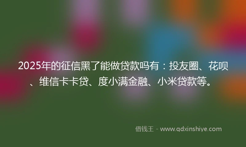 2025年的征信黑了能做贷款吗有：投友圈、花呗、维信卡卡贷、度小满金融、小米贷款等。