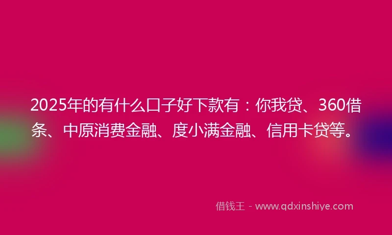 2025年的有什么口子好下款有：你我贷、360借条、中原消费金融、度小满金融、信用卡贷等。