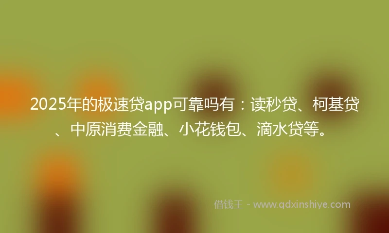 2025年的极速贷app可靠吗有：读秒贷、柯基贷、中原消费金融、小花钱包、滴水贷等。