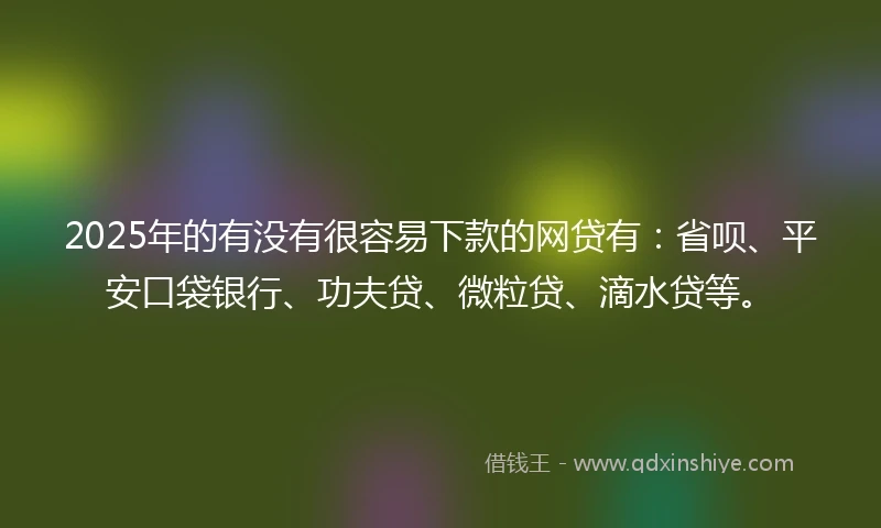 2025年的有没有很容易下款的网贷有：省呗、平安口袋银行、功夫贷、微粒贷、滴水贷等。