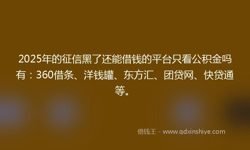 2025年的征信黑了还能借钱的平台只看公积金吗有：360借条、洋钱罐、东方汇、团贷网、快贷通等。
