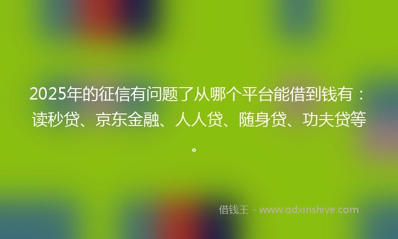 2025年的征信有问题了从哪个平台能借到钱有：读秒贷、京东金融、人人贷、随身贷、功夫贷等。