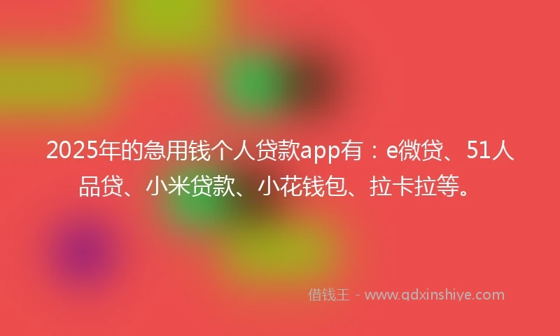 2025年的急用钱个人贷款app有：e微贷、51人品贷、小米贷款、小花钱包、拉卡拉等。