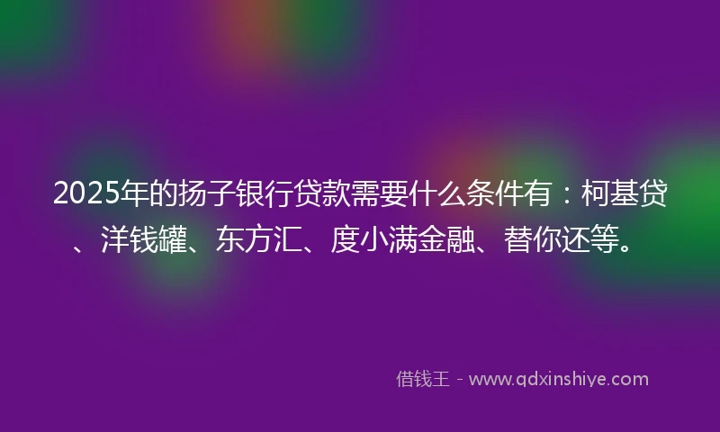 2025年的扬子银行贷款需要什么条件有：柯基贷、洋钱罐、东方汇、度小满金融、替你还等。