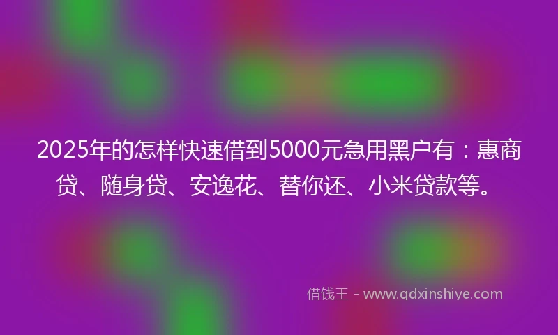 2025年的怎样快速借到5000元急用黑户有：惠商贷、随身贷、安逸花、替你还、小米贷款等。