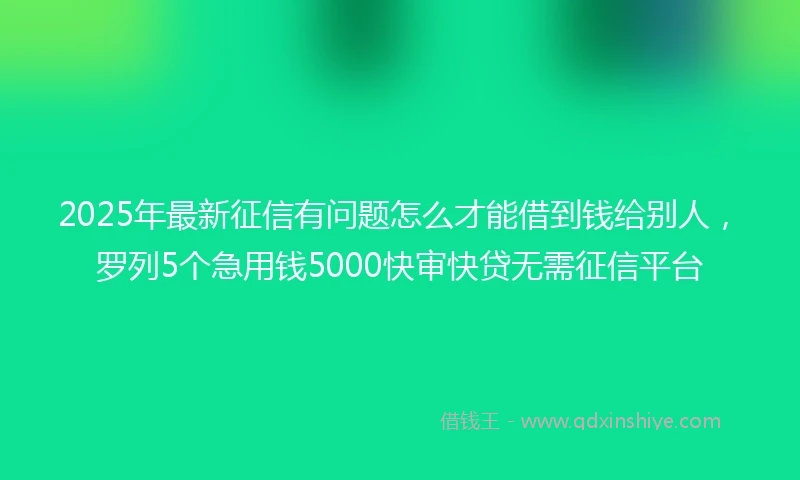 2025年最新征信有问题怎么才能借到钱给别人，罗列5个急用钱5000快审快贷无需征信平台
