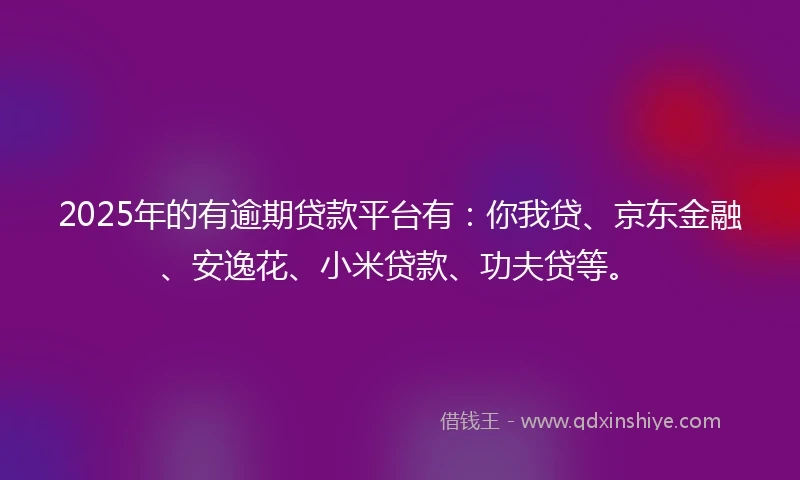 2025年的有逾期贷款平台有：你我贷、京东金融、安逸花、小米贷款、功夫贷等。