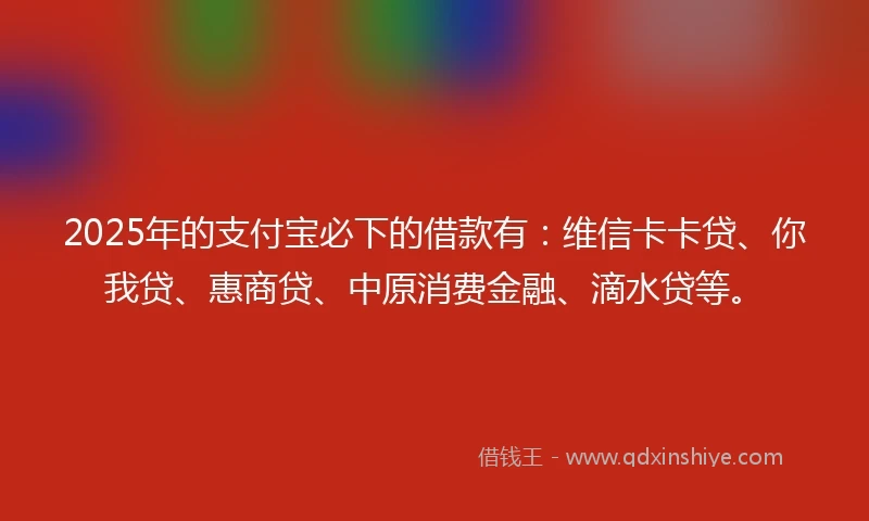 2025年的支付宝必下的借款有：维信卡卡贷、你我贷、惠商贷、中原消费金融、滴水贷等。