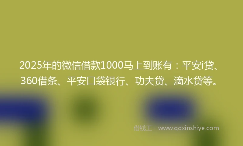 2025年的微信借款1000马上到账有：平安i贷、360借条、平安口袋银行、功夫贷、滴水贷等。