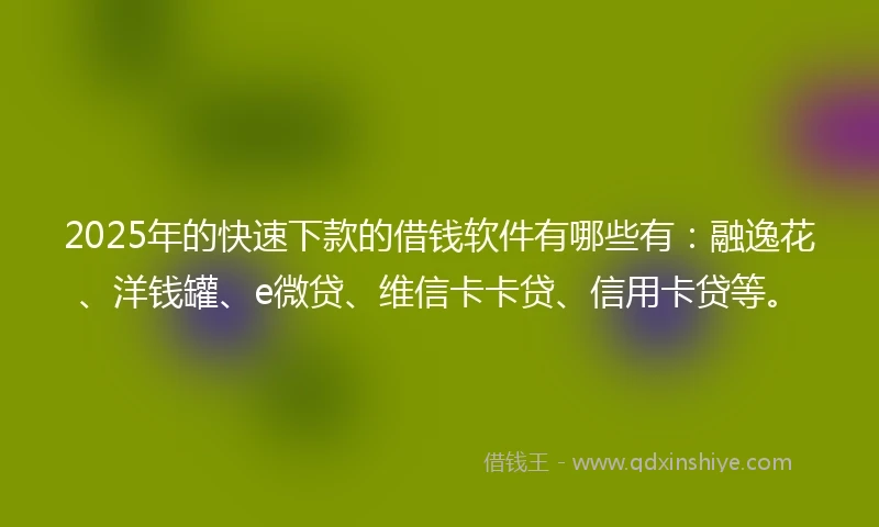 2025年的快速下款的借钱软件有哪些有：融逸花、洋钱罐、e微贷、维信卡卡贷、信用卡贷等。