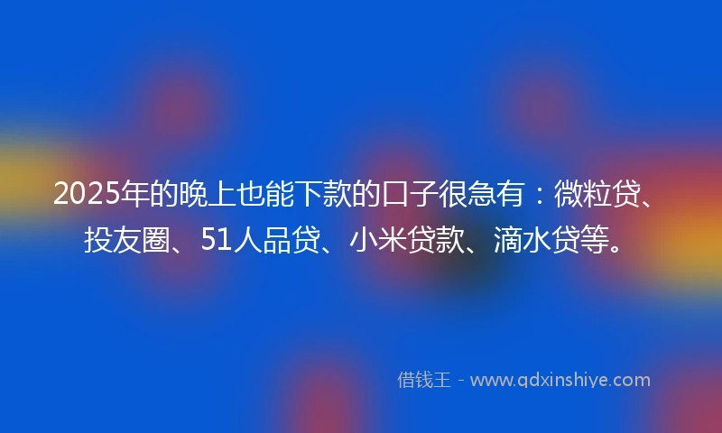 2025年的晚上也能下款的口子很急有：微粒贷、投友圈、51人品贷、小米贷款、滴水贷等。