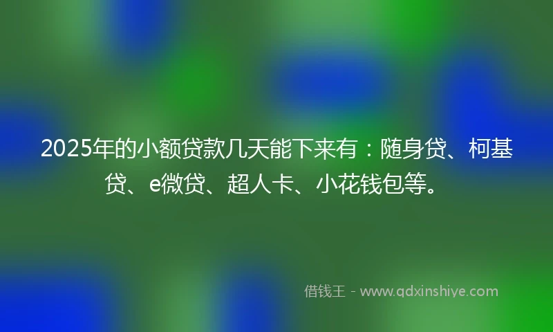 2025年的小额贷款几天能下来有：随身贷、柯基贷、e微贷、超人卡、小花钱包等。