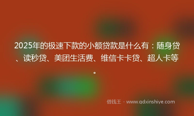 2025年的极速下款的小额贷款是什么有：随身贷、读秒贷、美团生活费、维信卡卡贷、超人卡等。