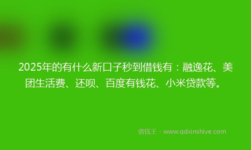 2025年的有什么新口子秒到借钱有：融逸花、美团生活费、还呗、百度有钱花、小米贷款等。