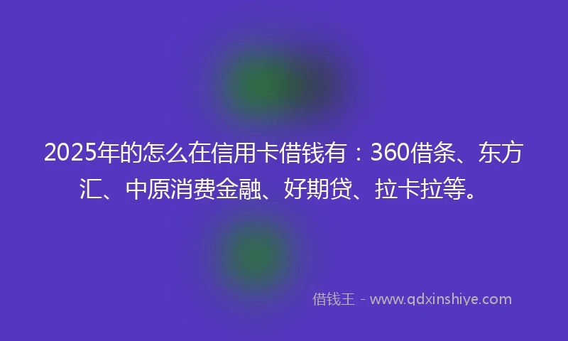 2025年的怎么在信用卡借钱有：360借条、东方汇、中原消费金融、好期贷、拉卡拉等。