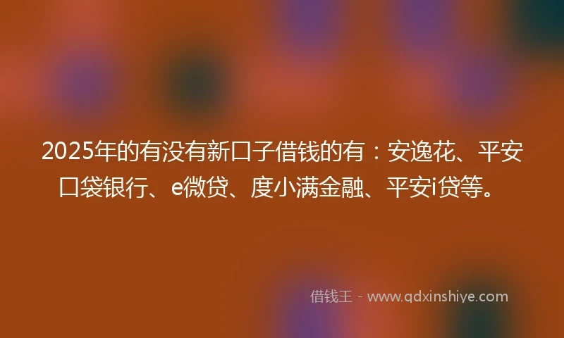 2025年的有没有新口子借钱的有：安逸花、平安口袋银行、e微贷、度小满金融、平安i贷等。
