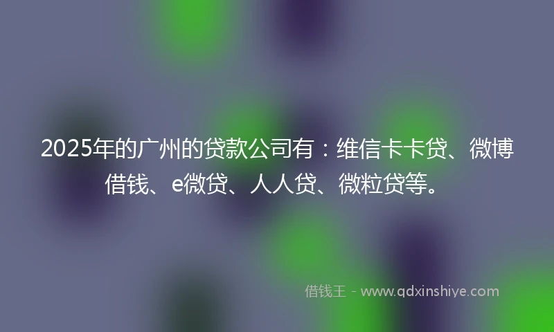 2025年的广州的贷款公司有：维信卡卡贷、微博借钱、e微贷、人人贷、微粒贷等。