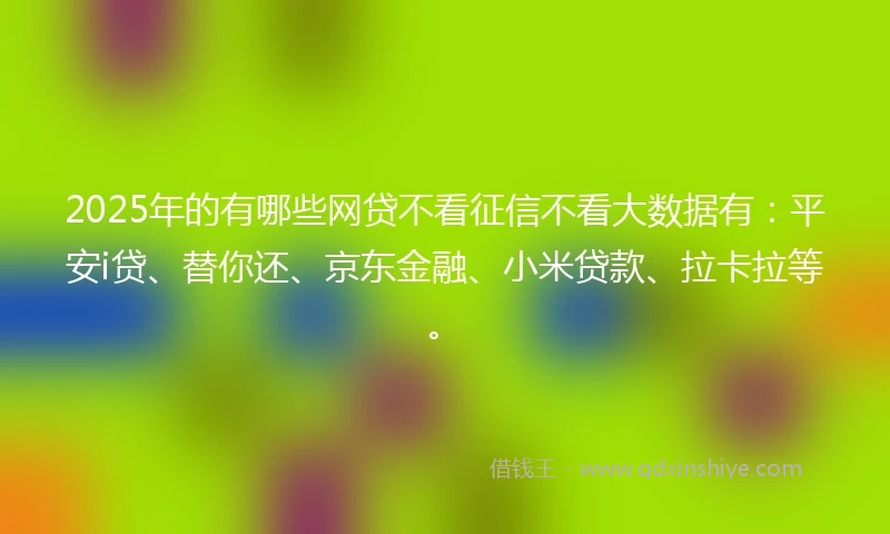 2025年的有哪些网贷不看征信不看大数据有：平安i贷、替你还、京东金融、小米贷款、拉卡拉等。