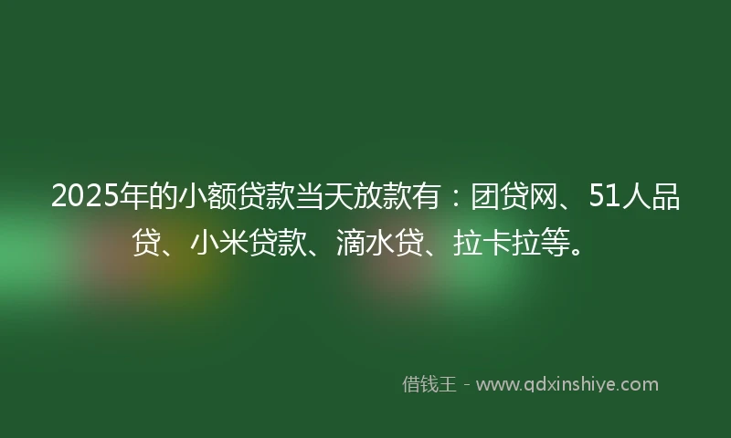 2025年的小额贷款当天放款有：团贷网、51人品贷、小米贷款、滴水贷、拉卡拉等。