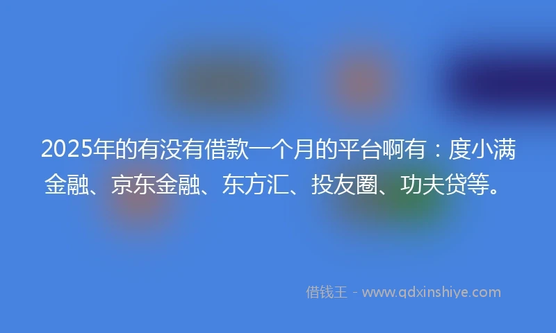 2025年的有没有借款一个月的平台啊有：度小满金融、京东金融、东方汇、投友圈、功夫贷等。