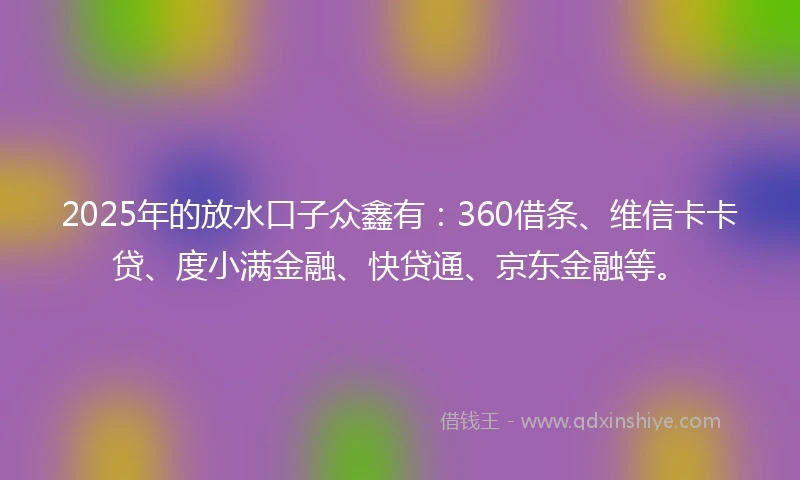 2025年的放水口子众鑫有：360借条、维信卡卡贷、度小满金融、快贷通、京东金融等。