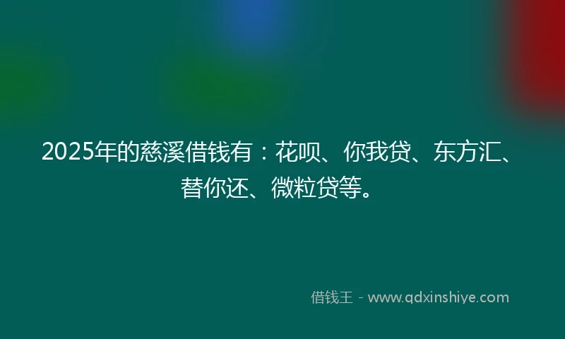 2025年的慈溪借钱有：花呗、你我贷、东方汇、替你还、微粒贷等。