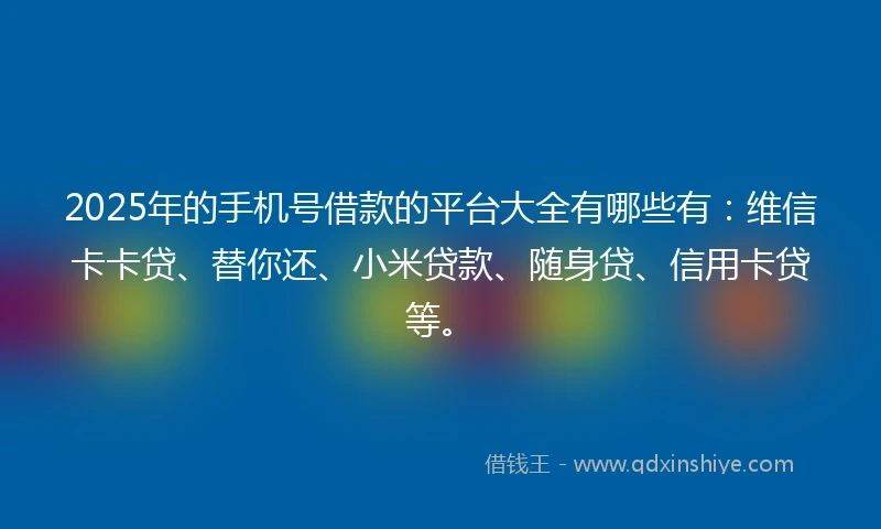 2025年的手机号借款的平台大全有哪些有：维信卡卡贷、替你还、小米贷款、随身贷、信用卡贷等。