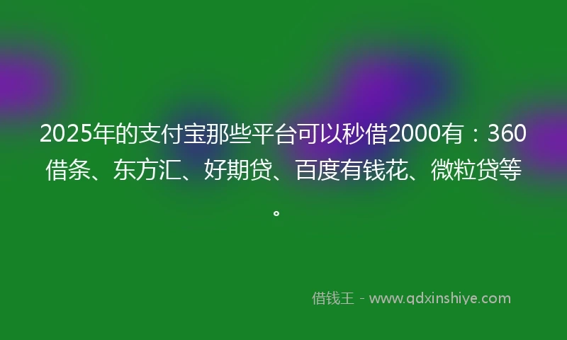 2025年的支付宝那些平台可以秒借2000有：360借条、东方汇、好期贷、百度有钱花、微粒贷等。