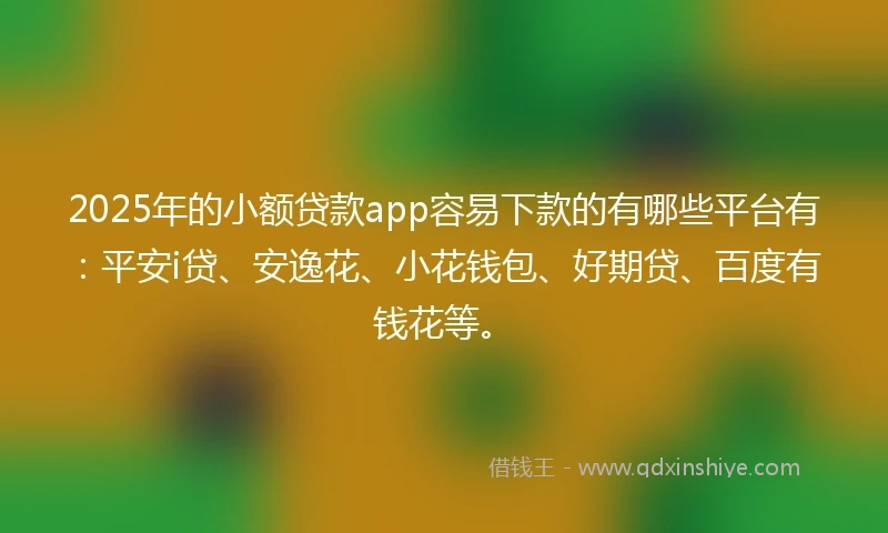 2025年的小额贷款app容易下款的有哪些平台有：平安i贷、安逸花、小花钱包、好期贷、百度有钱花等。