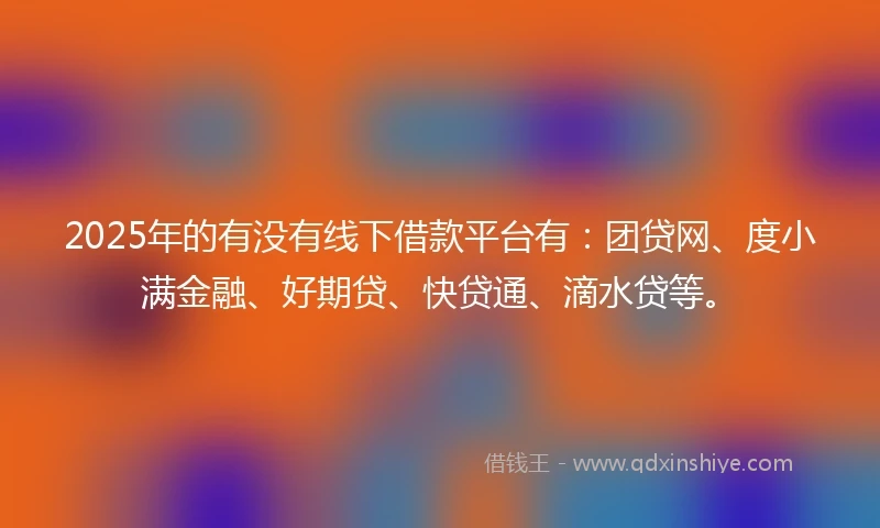 2025年的有没有线下借款平台有:团贷网、度小满金融、好期贷、快贷通、滴水贷等。