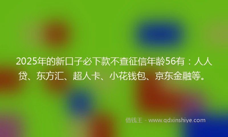 2025年的新口子必下款不查征信年龄56有：人人贷、东方汇、超人卡、小花钱包、京东金融等。