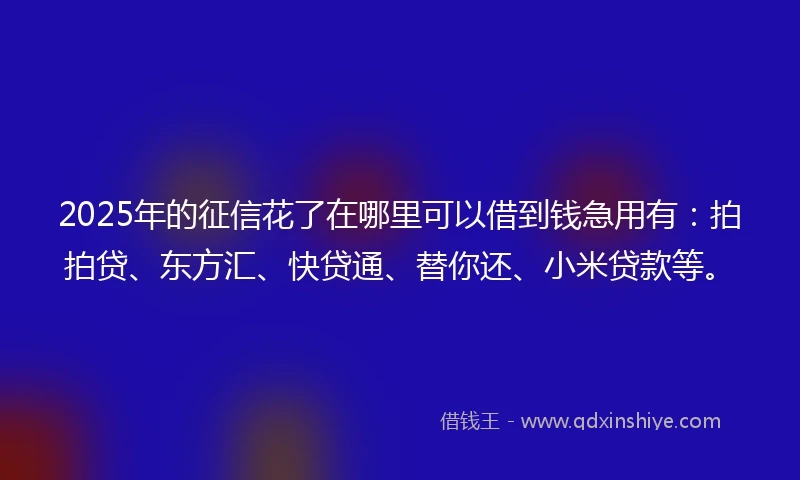 2025年的征信花了在哪里可以借到钱急用有:拍拍贷、东方汇、快贷通、替你还、小米贷款等。