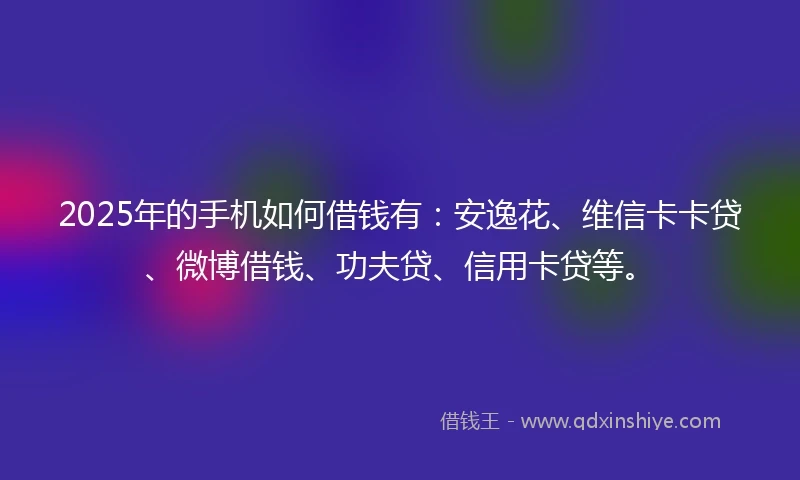 2025年的手机如何借钱有：安逸花、维信卡卡贷、微博借钱、功夫贷、信用卡贷等。